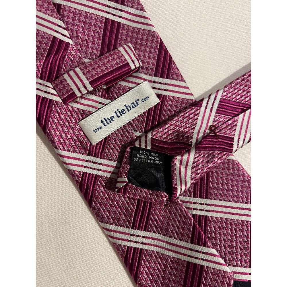 The Tie Bar Pink Check Plaid Woven Jacquard Houndstooth Long Silk Tie Necktie